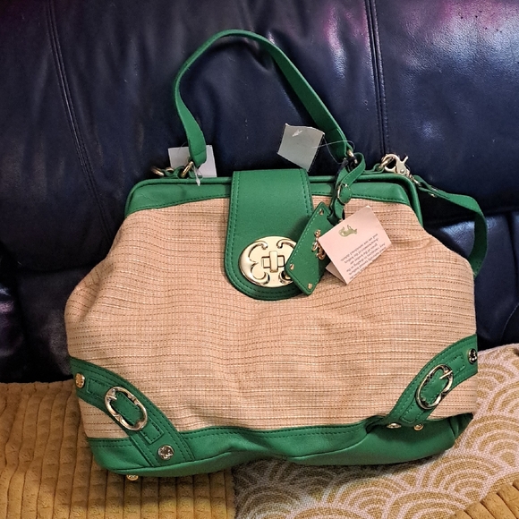 NWT Emma Fox Leather And Woven Raffia Satchel - Picture 1 of 12